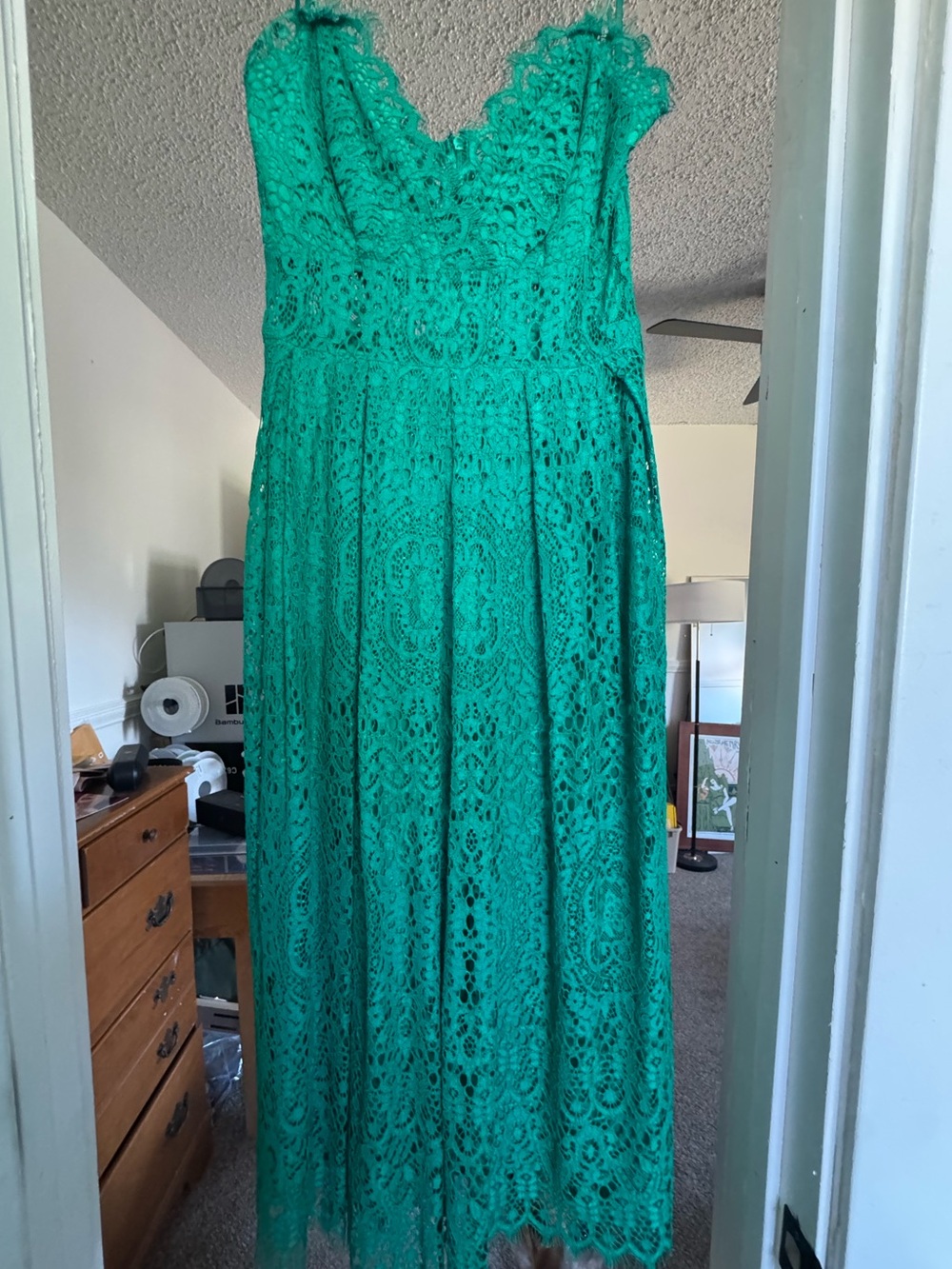Green Lace Midi Cocktail Dress